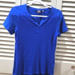 Rafealla Blue Lace Overlay Top